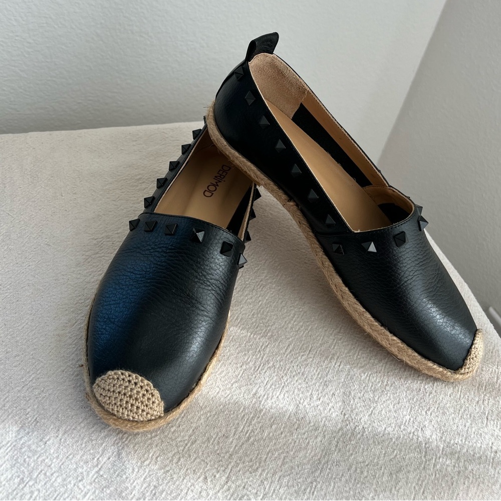 Derimod brand new black flat leather shoes with studs size 8.5